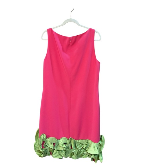 Lourdes Chavez Vintage Pink Shift  Cocktail Dress With Green Ruffle Ac Sz 14 EUC - Picture 2 of 3
